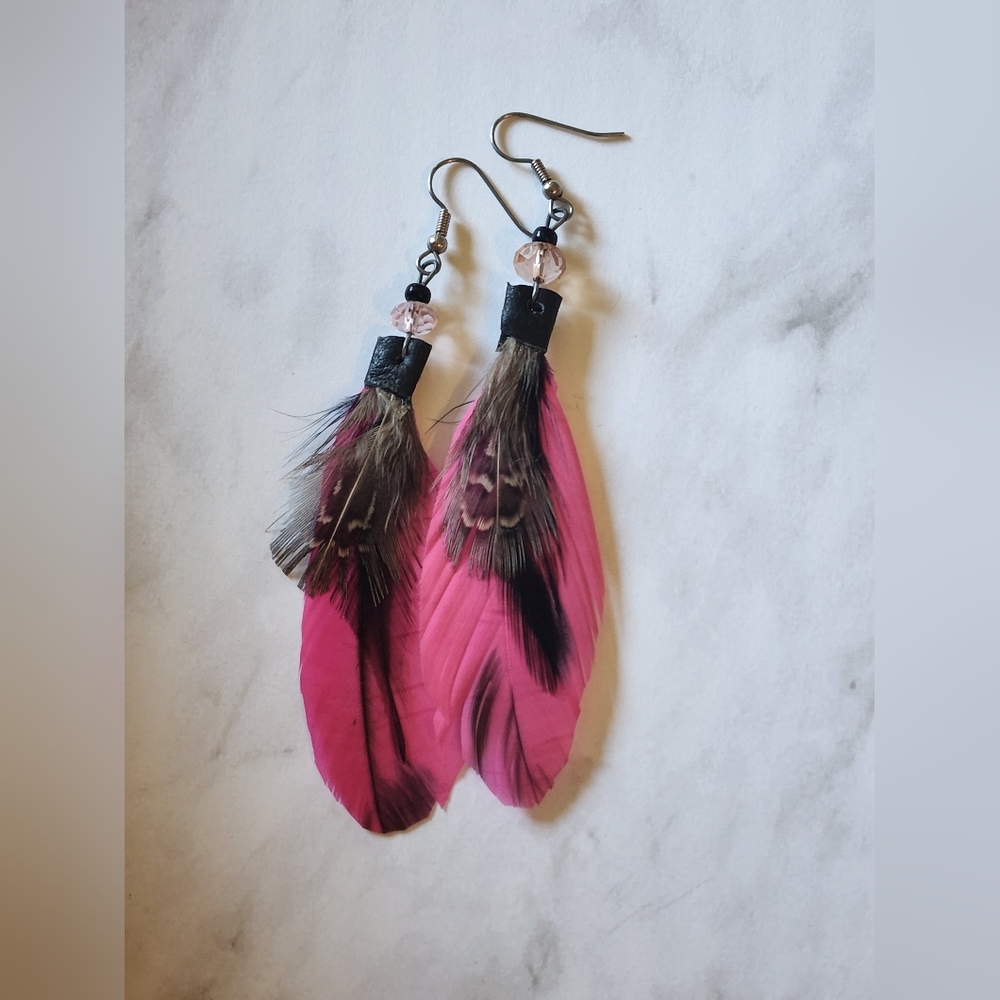 Pink Feather Earrings
